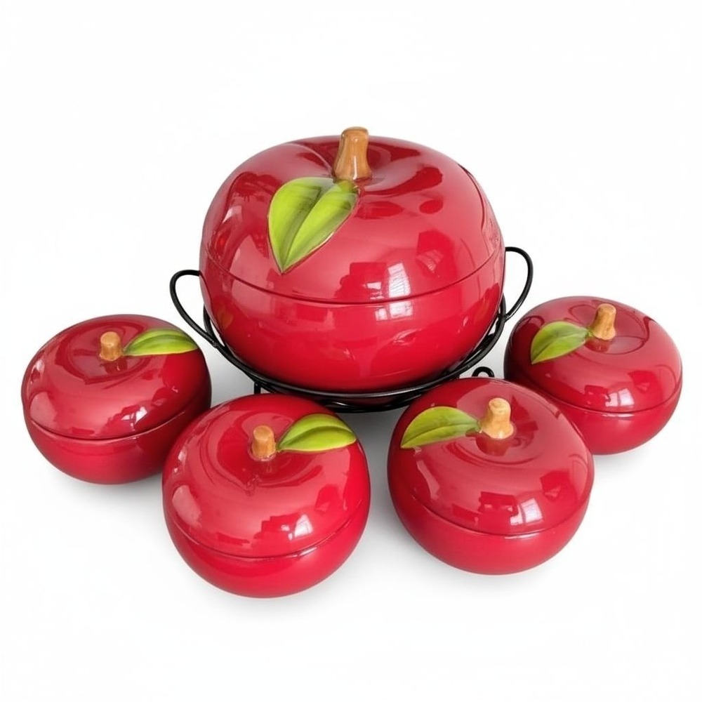 New Temptations presentable Big Apple 3QT Tureen Set‎ w/Wire Rack+4 Lidded Bowls